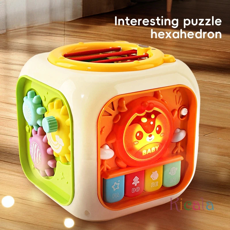 Baby Montessori Toys 6-in-1 Activity Cube – Educational Learning Toy with Fishing Game, Shape Sorter & Music for Infants and Toddlers