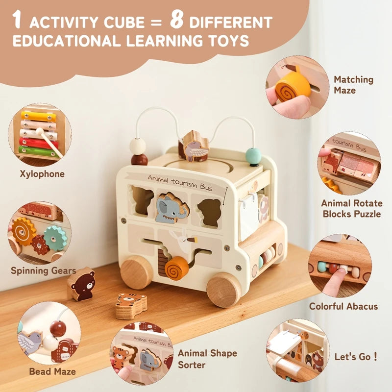 Montessori Motor Skills Development Cube, Interactive Play Cube for Ages 3 and Up