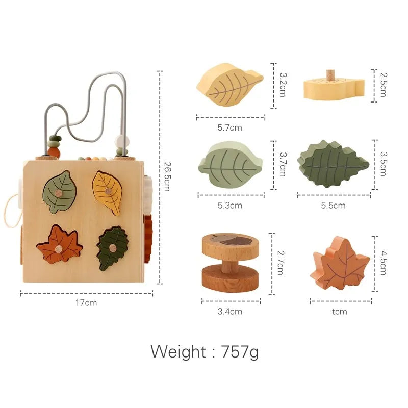 Montessori Motor Skills Development Cube, Wooden Toy, Interactive Wooden Play Cube