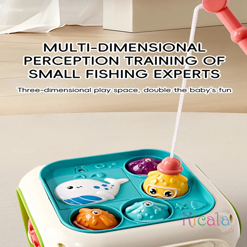 Baby Montessori Toys 6-in-1 Activity Cube – Educational Learning Toy with Fishing Game, Shape Sorter & Music for Infants and Toddlers