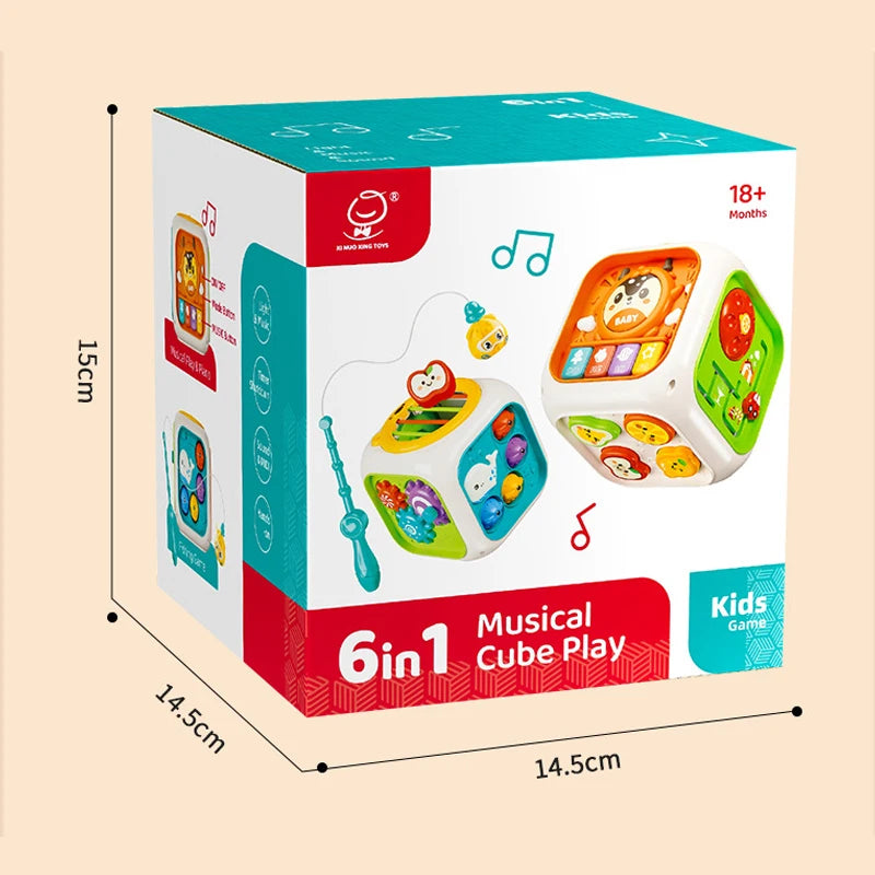 Baby Montessori Toys 6-in-1 Activity Cube – Educational Learning Toy with Fishing Game, Shape Sorter & Music for Infants and Toddlers
