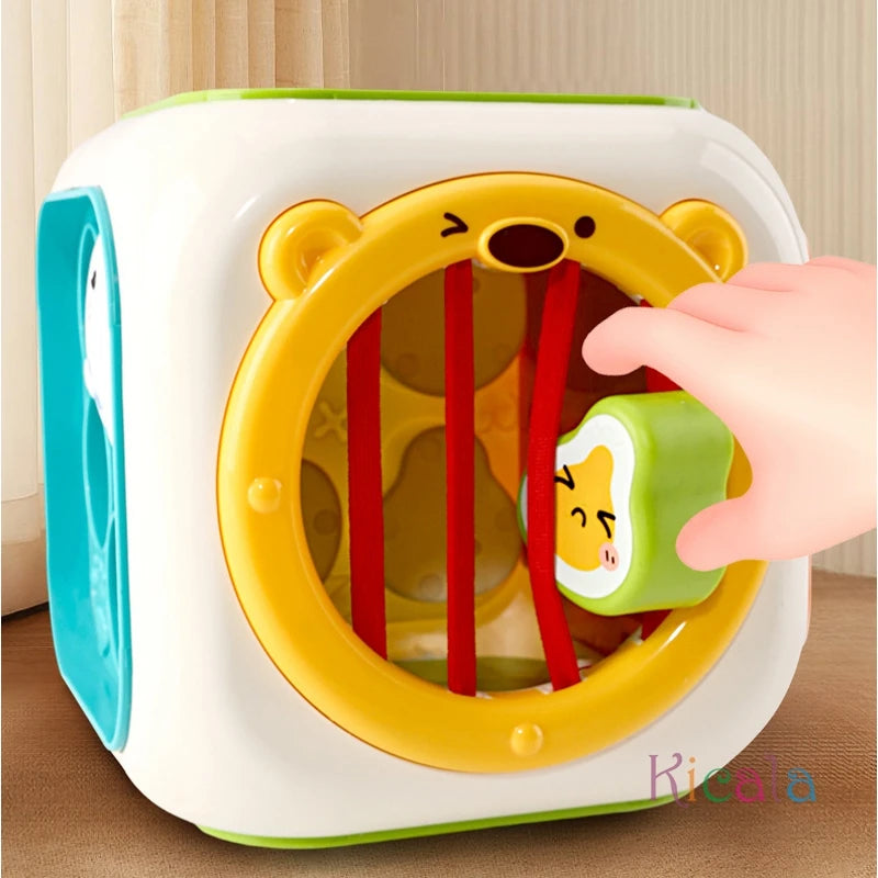 Baby Montessori Toys 6-in-1 Activity Cube – Educational Learning Toy with Fishing Game, Shape Sorter & Music for Infants and Toddlers